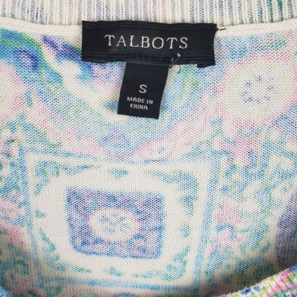 Talbot's Women's Multicolor Geometric Printed Long Sleeve Cardigan Sweater Sz S - Picture 6 of 8